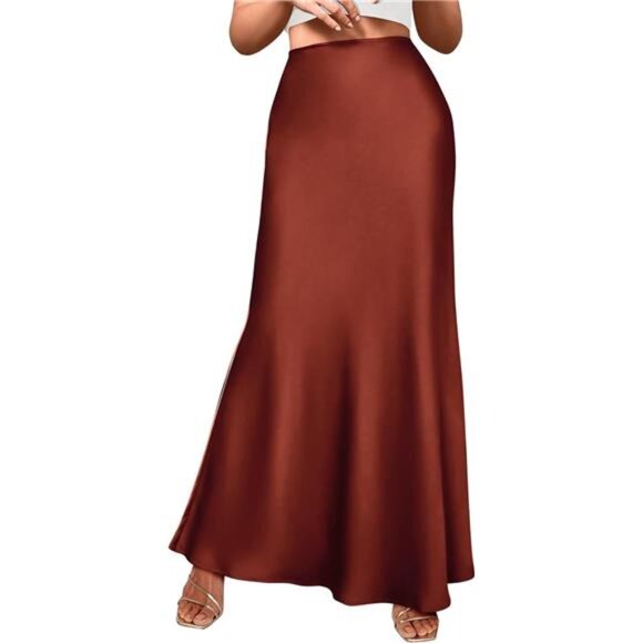 Dresses & Skirts - Women's Elegant High Waist Maxi Skirts Brown